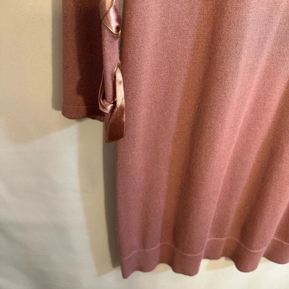 Allison Brittney Womens Size M knit Long Lace up Sleeve Sweater Dress Mauve Pink
